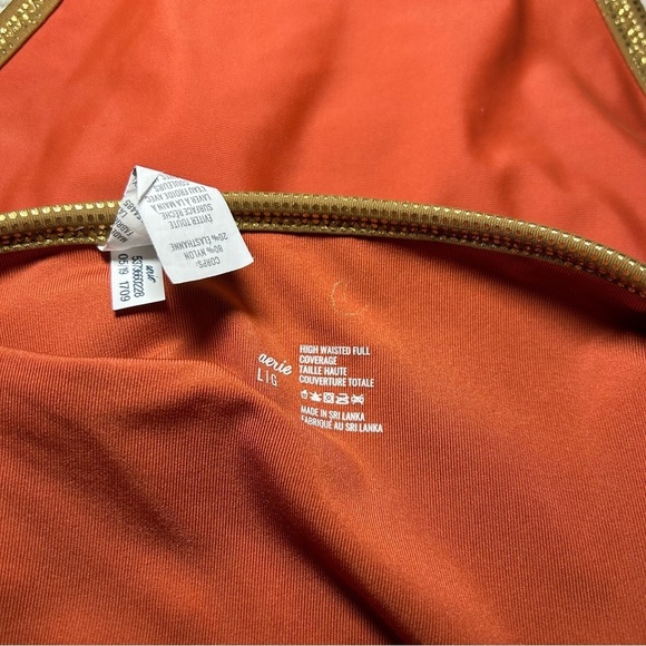 Aerie Orange & Gold Trim High Waisted Full Coverage Bikini Bottoms Size Large - Picture 4 of 6